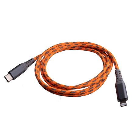 Mobilespec Hi-Vis 4Ft Lightning To Usb-C Cable, Orange MBSHV0425